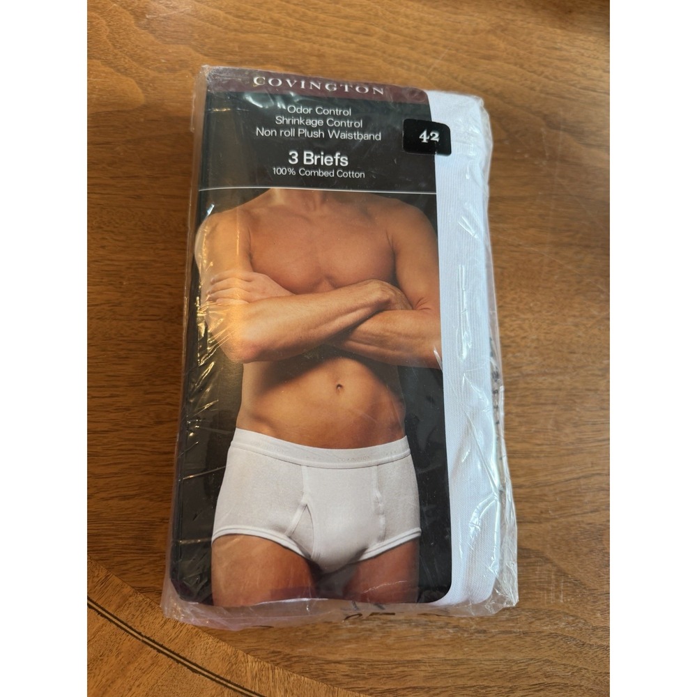 Vintage Covington Size 42 Men's Briefs 3 Pack New 100% Combined Cotton White